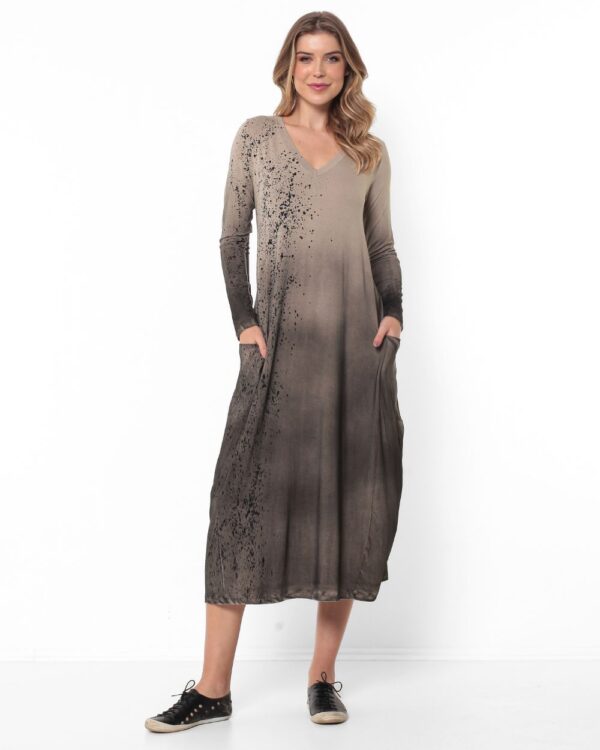 Vestido Decote V em Malha Estampado - Pingos Roma - Imagem 1