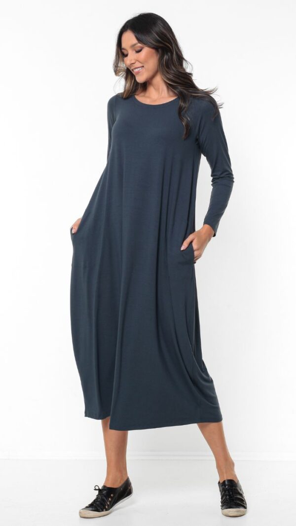 Vestido Liso Manga Longa em Malha - Street Chumbo