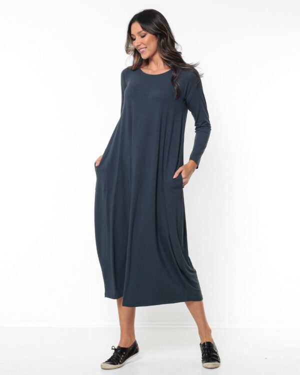 Vestido Liso Manga Longa em Malha - Street Chumbo - Imagem 1