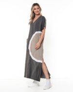 Vestido em Malha Estampado Decote V - Chumbo Fendas