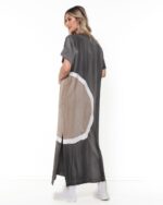 Vestido em Malha Estampado Decote V - Chumbo Fendas - Imagem 4