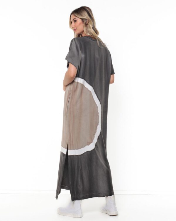 Vestido em Malha Estampado Decote V - Chumbo Fendas - Imagem 4