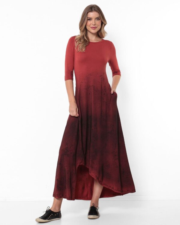 Vestido em Malha Estampado - Vermelho Granada - Imagem 3