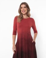 Vestido em Malha Estampado - Vermelho Granada - Imagem 2