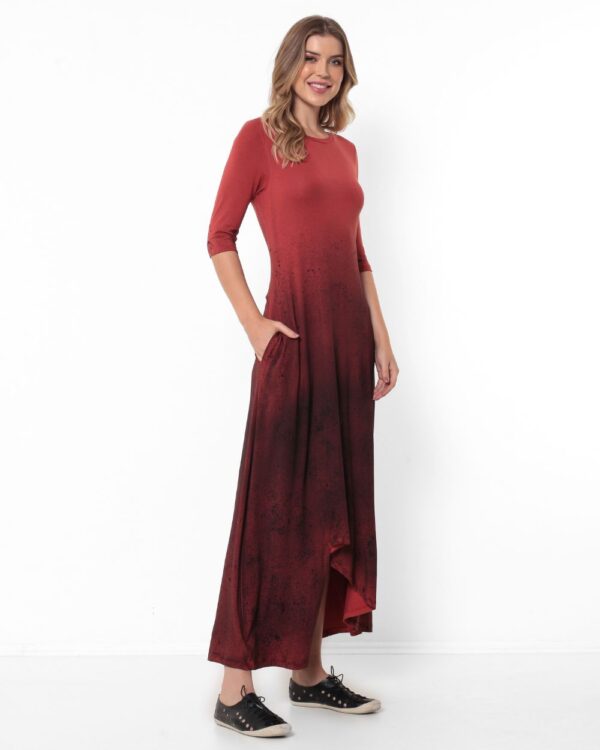 Vestido em Malha Estampado - Vermelho Granada - Imagem 1