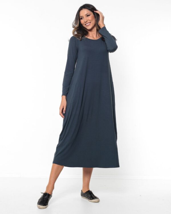 Vestido Liso Manga Longa em Malha - Street Chumbo - Imagem 4