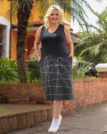 Vestido Cavado em Malha Estampado - Preto Malta