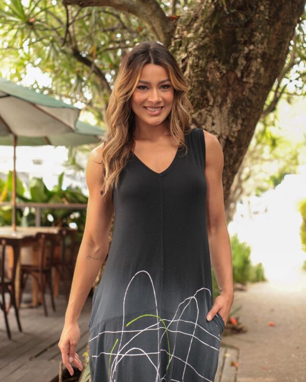 Vestido Cavado em Malha Estampado - Preto Malta - Imagem 2