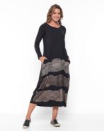Vestido em Malha Estampado Manga Longa - Preto Street