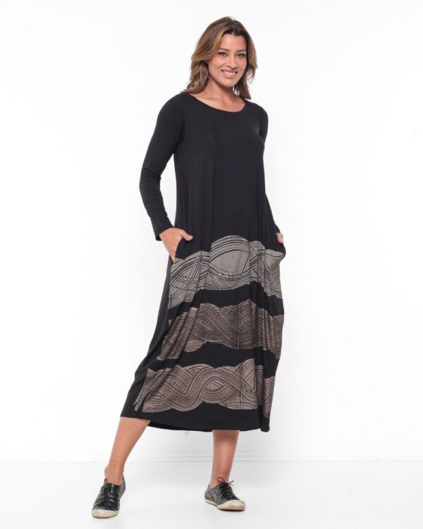 Vestido em Malha Estampado Manga Longa - Preto Street - Imagem 1