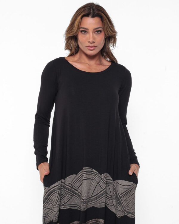 Vestido em Malha Estampado Manga Longa - Preto Street - Imagem 3