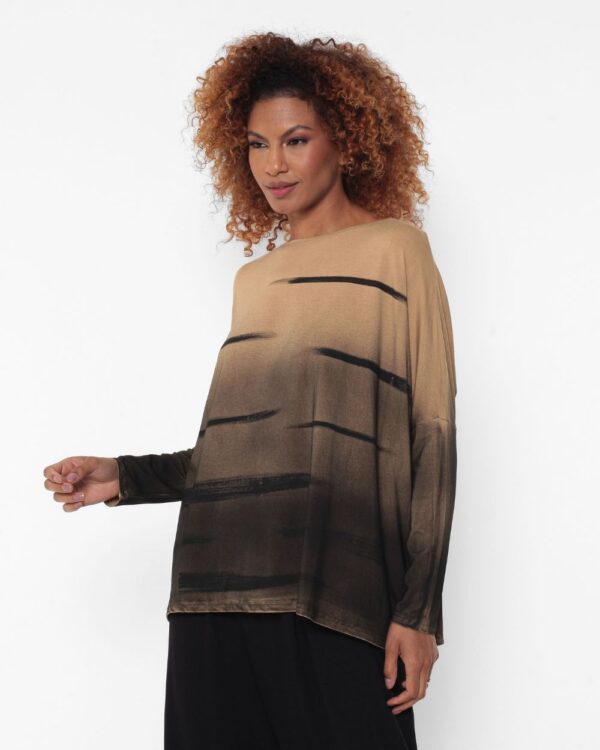 Blusa Feminina em Malha Estampada Com Mangas Compridas - Bege - Imagem 3