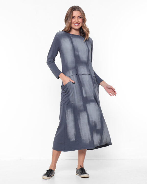 Vestido em Malha Manga Longa - Estampado Cinza - Imagem 4
