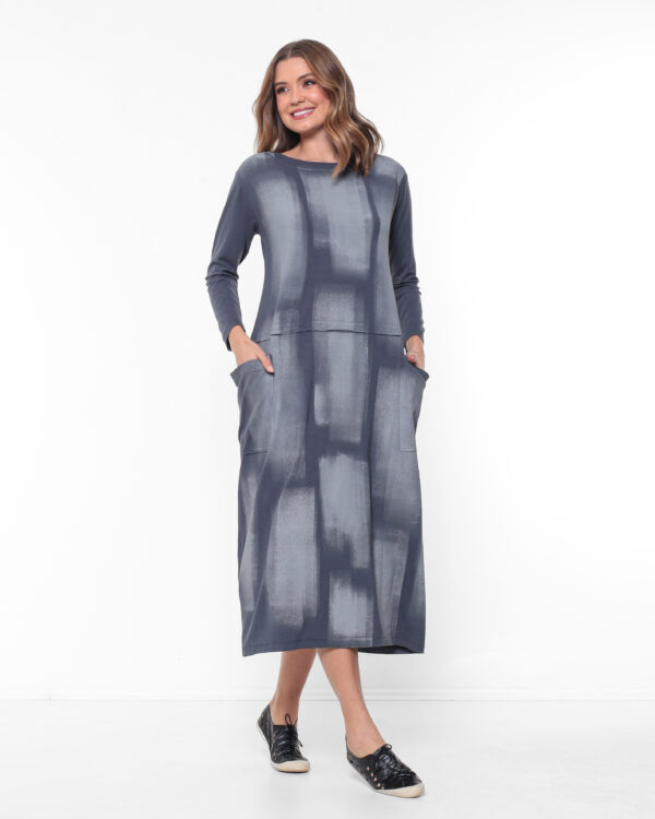 Vestido em Malha Manga Longa - Estampado Cinza - Imagem 3