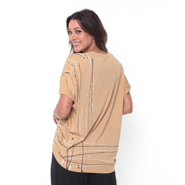 Blusa em Malha Estampada Com Mangas Curtas - Caramelo - Imagem 5