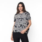 Blusa Feminina Estampada Tie Dye Com Mangas Curtas - Preto