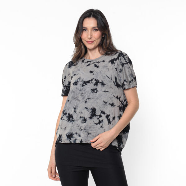 Blusa Feminina Estampada Tie Dye Com Mangas Curtas - Preto - Imagem 1