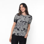 Blusa Feminina Estampada Tie Dye Com Mangas Curtas - Preto - Imagem 4