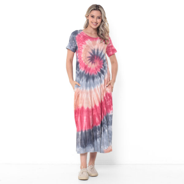 Vestido em Malha Tie Dye Manga Curta - Imagem 1