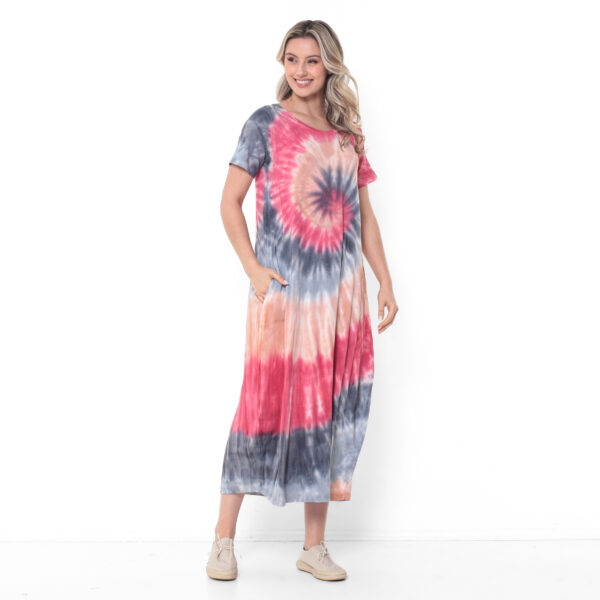 Vestido em Malha Tie Dye Manga Curta - Imagem 3