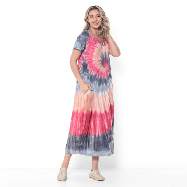 Vestido em Malha Tie Dye Manga Curta - Imagem 4