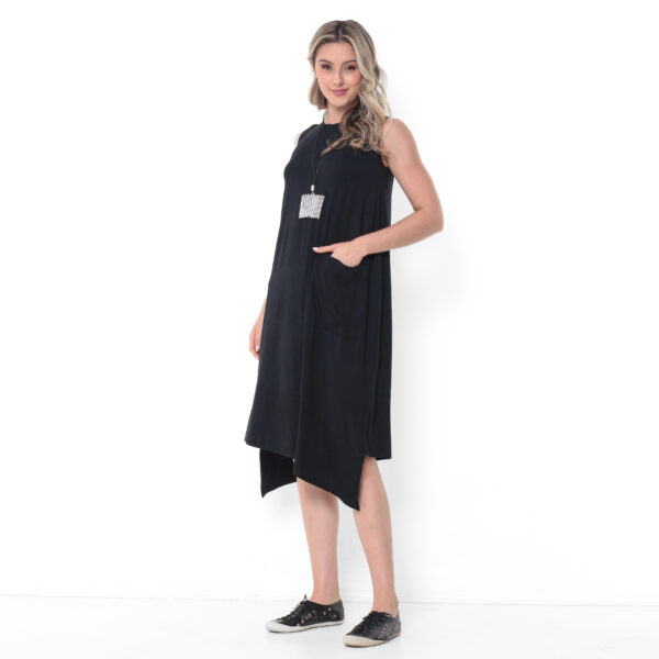 Vestido Básico em Malha Sem Mangas Com Bolsos - Preto - Imagem 2