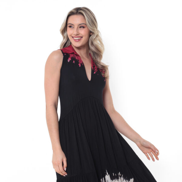 Vestido Babado em Malha Estampado - Preto - Imagem 2