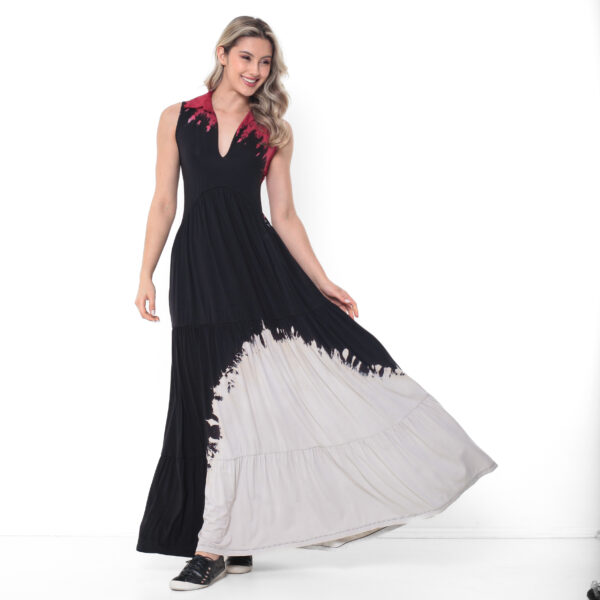 Vestido Babado em Malha Estampado - Preto - Imagem 1
