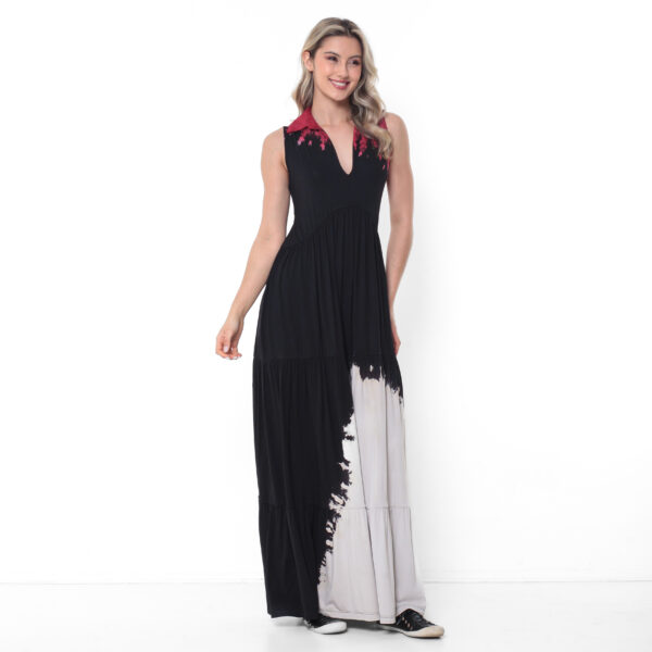 Vestido Babado em Malha Estampado - Preto - Imagem 3