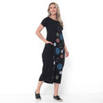 Vestido Estampado em Malha Manga Curta Com Bolsos - Preto - Imagem 3