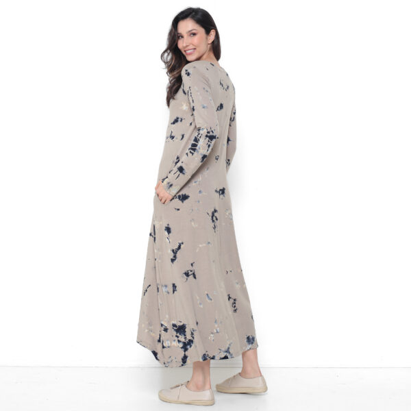 Vestido em Malha Estampado Manga Longa Com Bolsos - Caqui - Imagem 5