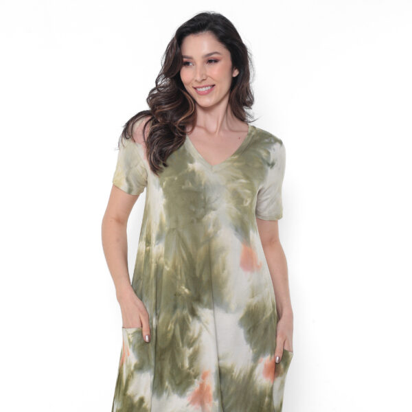 Vestido Tie Dye em Malha Manga Curta Decote V - Imagem 3