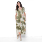 Vestido Tie Dye em Malha Manga Curta Decote V