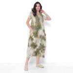 Vestido Tie Dye em Malha Manga Curta Decote V - Imagem 2