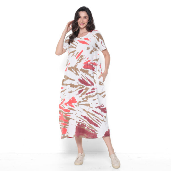 Vestido em Malha Estampado Manga Curta - Off - Imagem 3