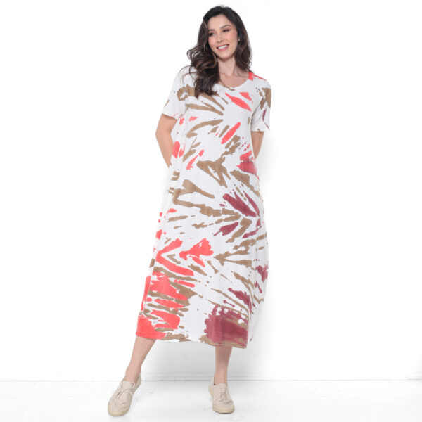 Vestido em Malha Estampado Manga Curta - Off - Imagem 4