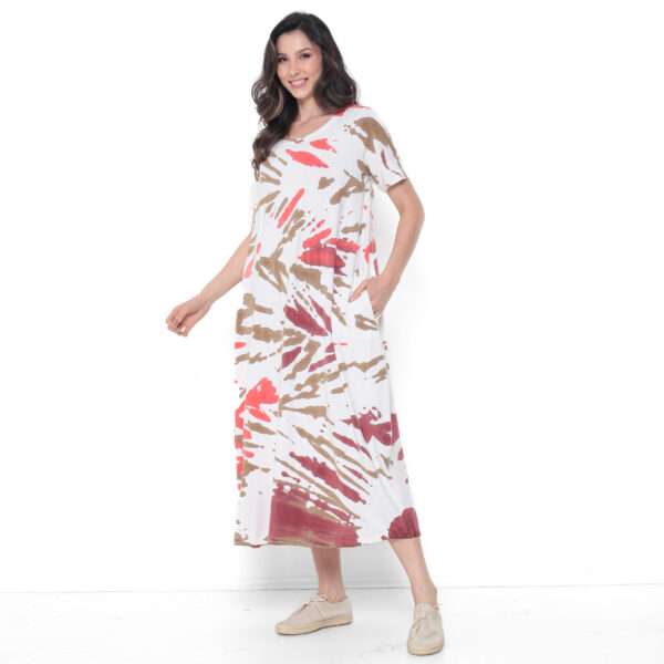 Vestido em Malha Estampado Manga Curta - Off - Imagem 1