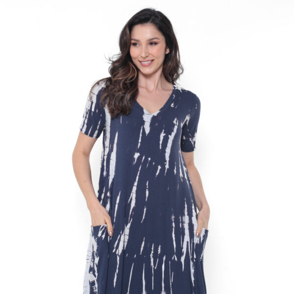 Vestido em Malha Manga Curta com Bolsos - Marinho - Imagem 2