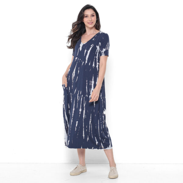Vestido em Malha Manga Curta com Bolsos - Marinho - Imagem 4