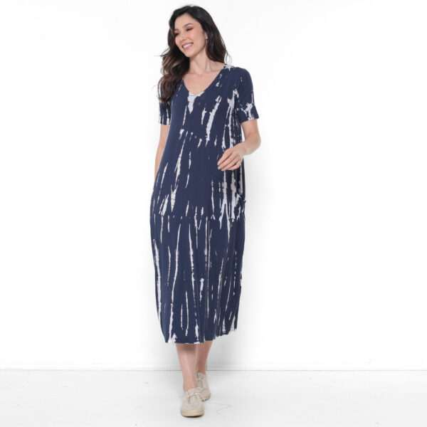 Vestido em Malha Manga Curta com Bolsos - Marinho - Imagem 1