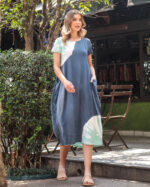Vestido Tie Dye em Malha Manga Curta - Azul