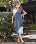 Vestido Tie Dye em Malha Manga Curta - Azul - Imagem 3