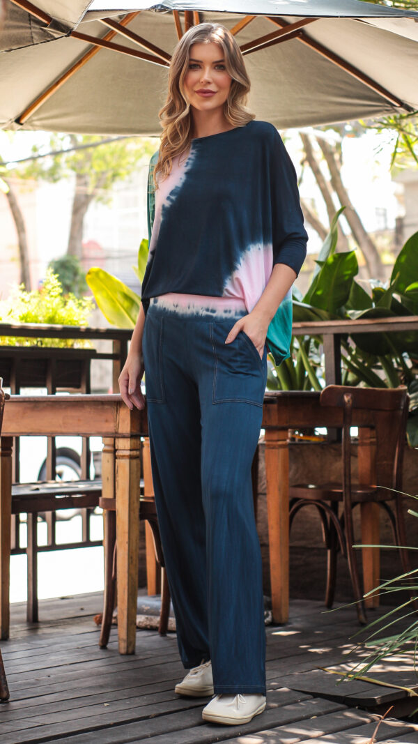 Conjunto Feminino em Malha Tie Dye - Azul