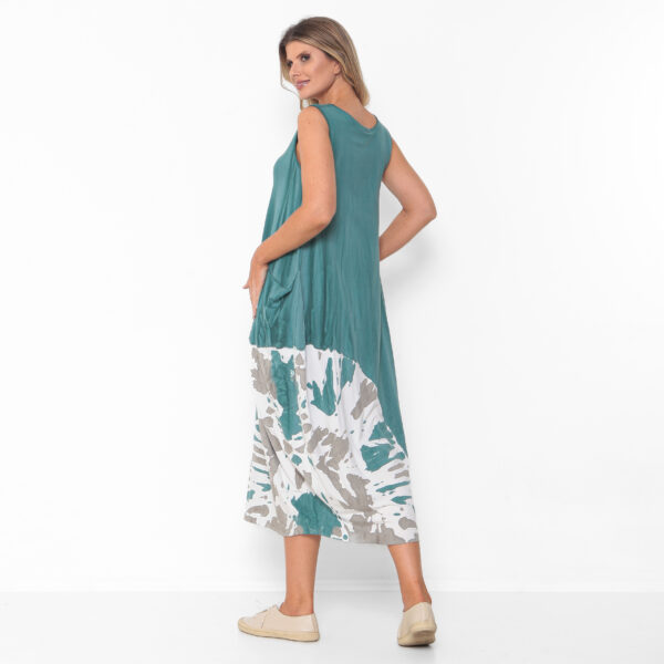 Vestido em Malha Estampado Sem Manga Com Bolsos - Turquesa - Imagem 5