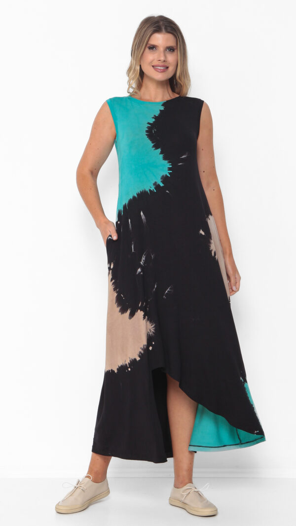 Vestido em Malha Estampado Com Bolsos - Preto