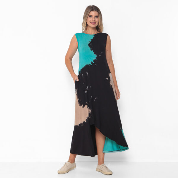 Vestido em Malha Estampado Com Bolsos - Preto - Imagem 1