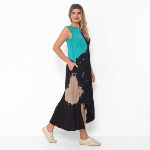 Vestido em Malha Estampado Com Bolsos - Preto - Imagem 4