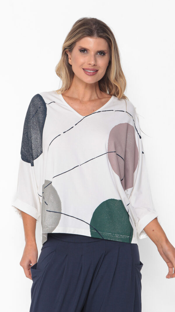 Blusa em Malha Estampada Decote V - Off