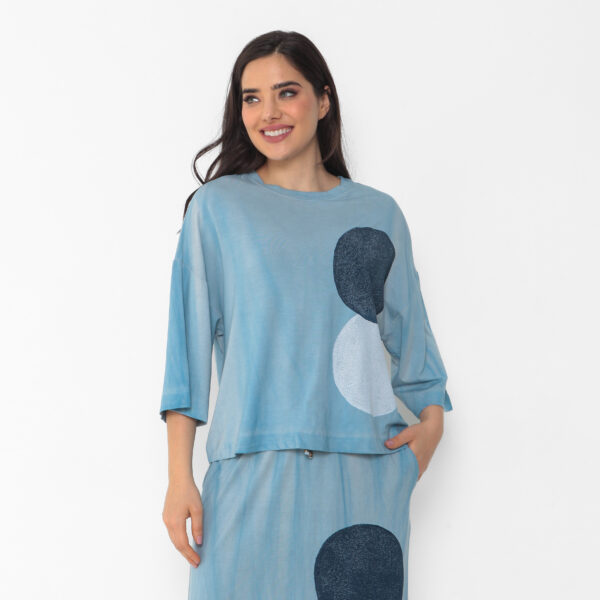 Conjunto Feminino em Malha Estampado - Azul Bolas - Imagem 2