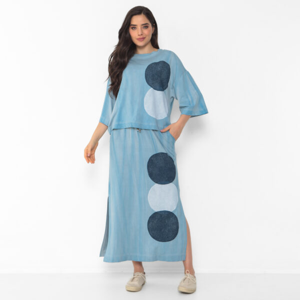 Conjunto Feminino em Malha Estampado - Azul Bolas - Imagem 3